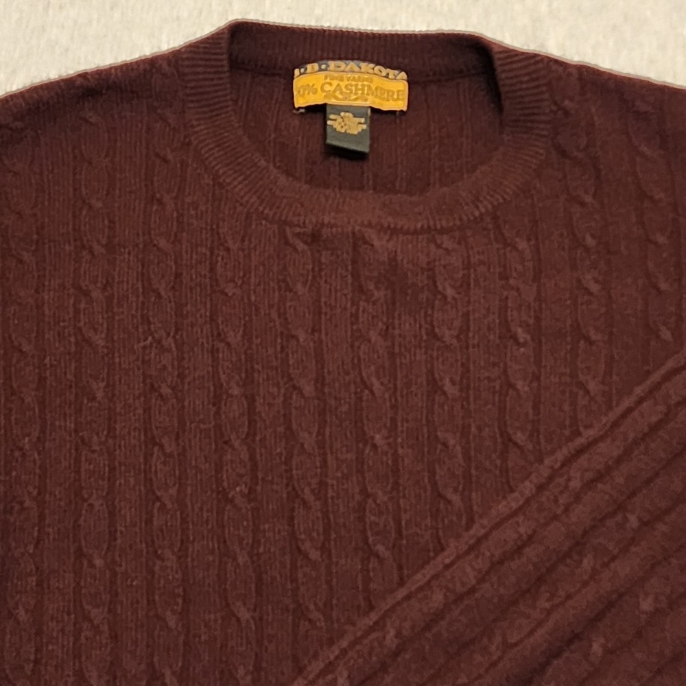 BB Dakota 100% Cashmere Sweater Mens XXL Brown Burgundy Cable Knit Crewneck Warm